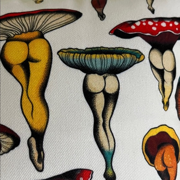 NWOT Mushroom Print Accent Pillow in Red, Yellow, Teal on White - Picture 5 of 5